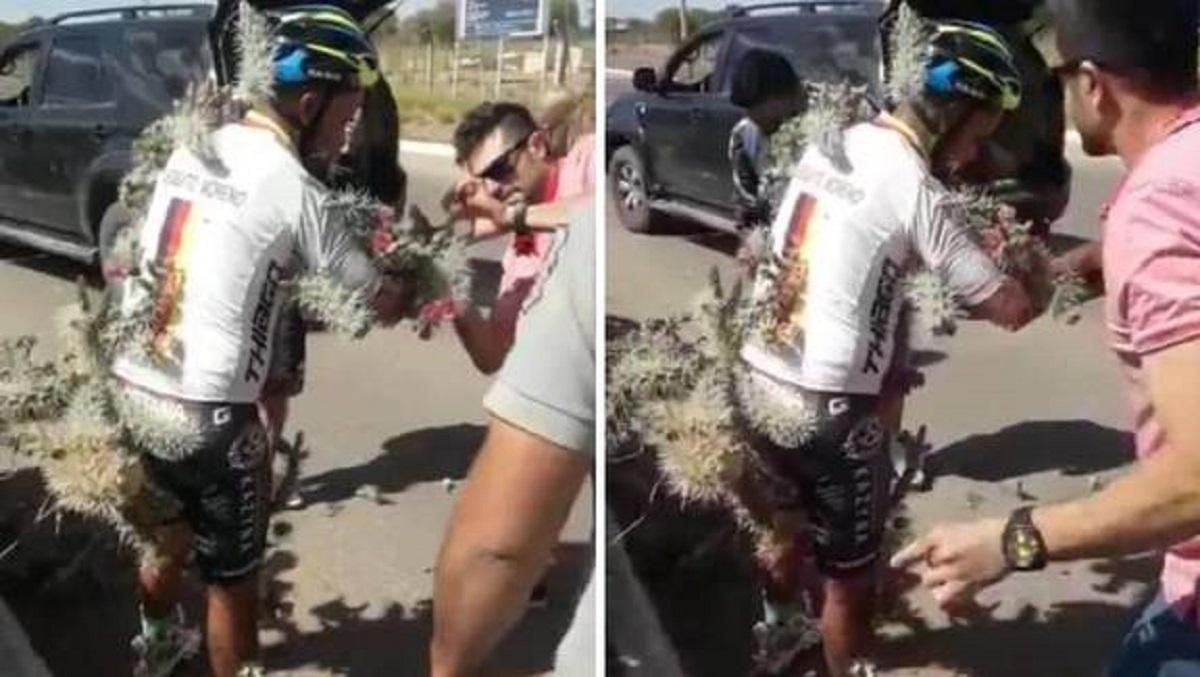 Аргентинец потерял контроль над своим велосипедом и приземлился на кактус: курьезное видео