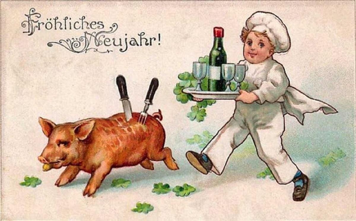 Дивні та кумедні новорічні листівки зі свинями початку 20 століття з усього світу 