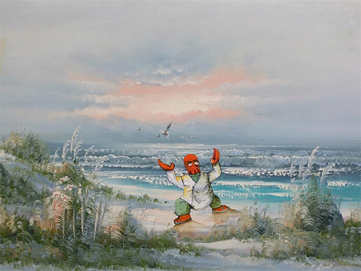 Художник скуповує невідомі картини та вписує туди найнесподіваніших персонажів Художник скуповує невідомі картини та вписує туди найнесподіваніших персонажів