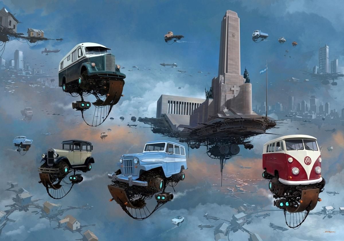 Автопарки небесних міст: футуристичні ілюстрації від аргентинського художника Алехандро Бурдісіо