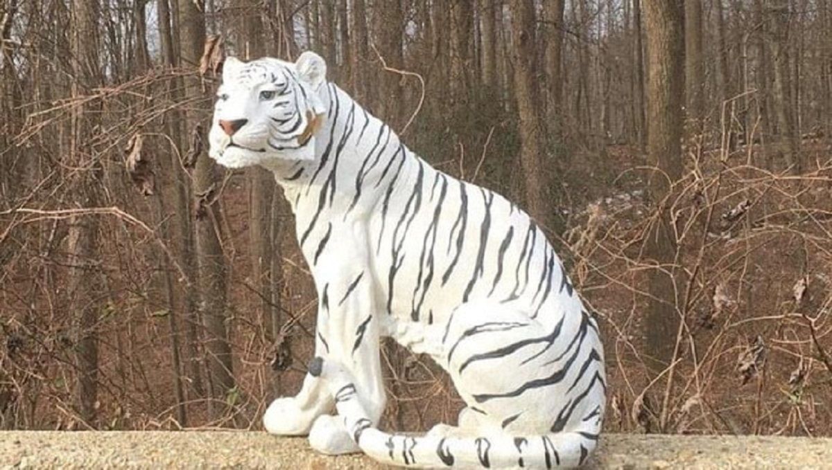 В США пластиковый белый тигр у дороги пугал водителей: полиция забрала животное в участок – фото