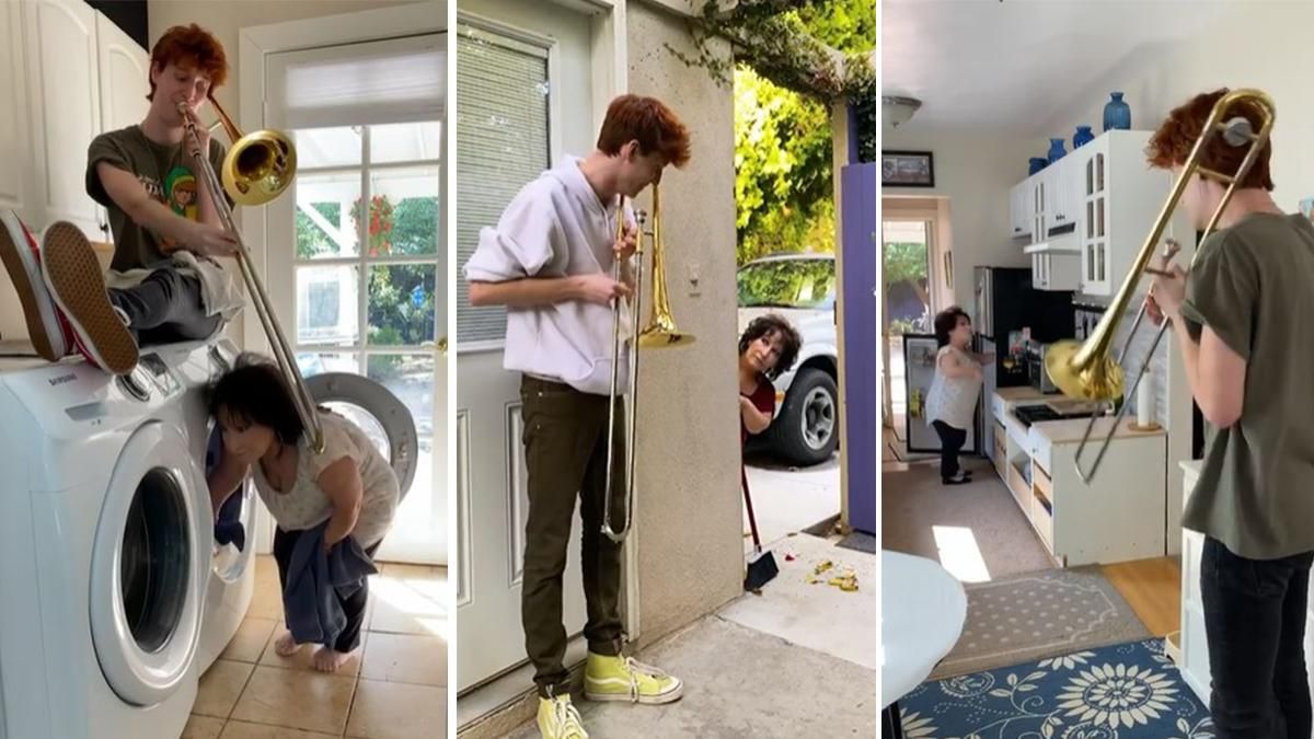 Хлопець з тромбоном озвучує повсякденні справи мами: відео Хлопець з тромбоном озвучує повсякденні справи мами: відео