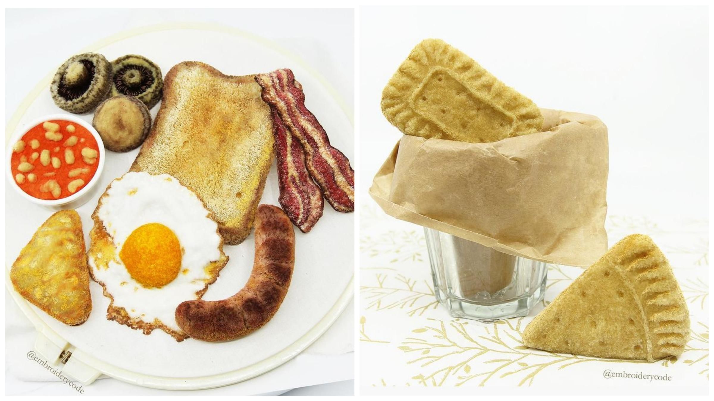 Модельер из Китая вышивает гиперреалистичну ежедневную пищу Модельер из Китая вышивает гиперреалистичну ежедневную пищу