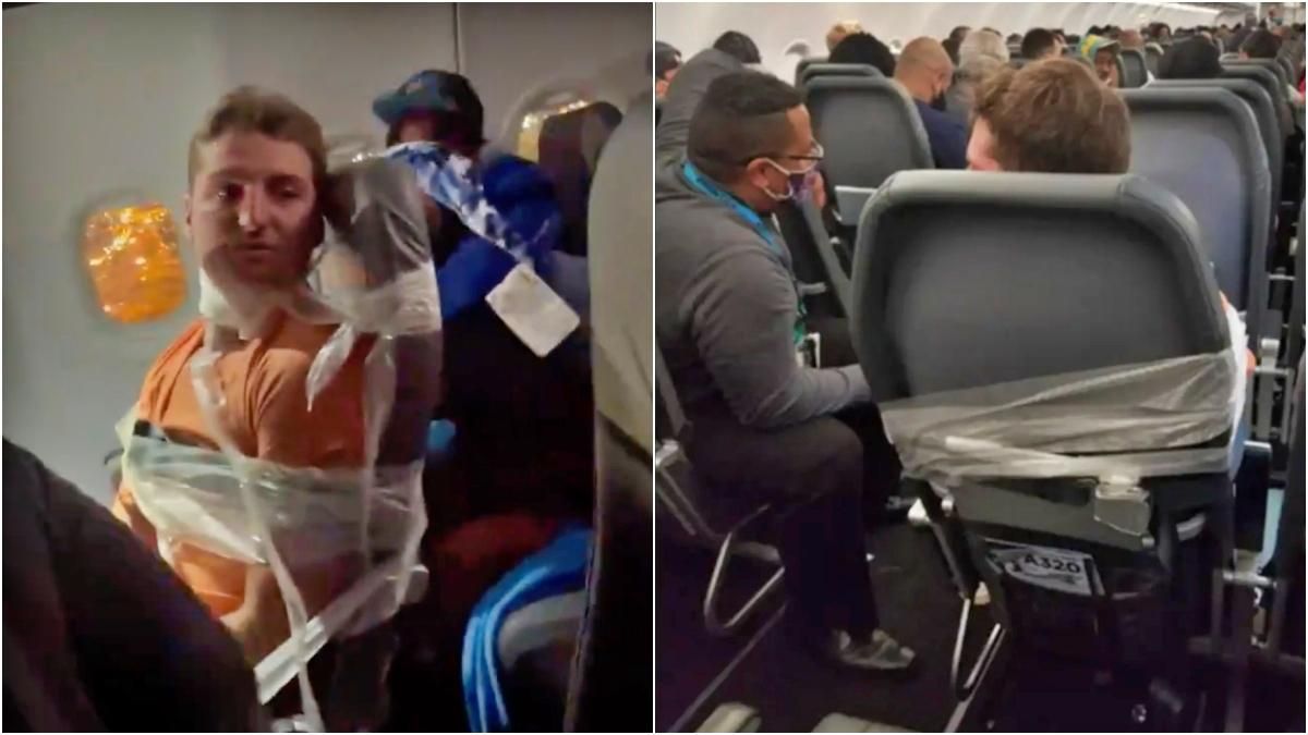Наглого пассажира самолета примотали скотчем к сиденью