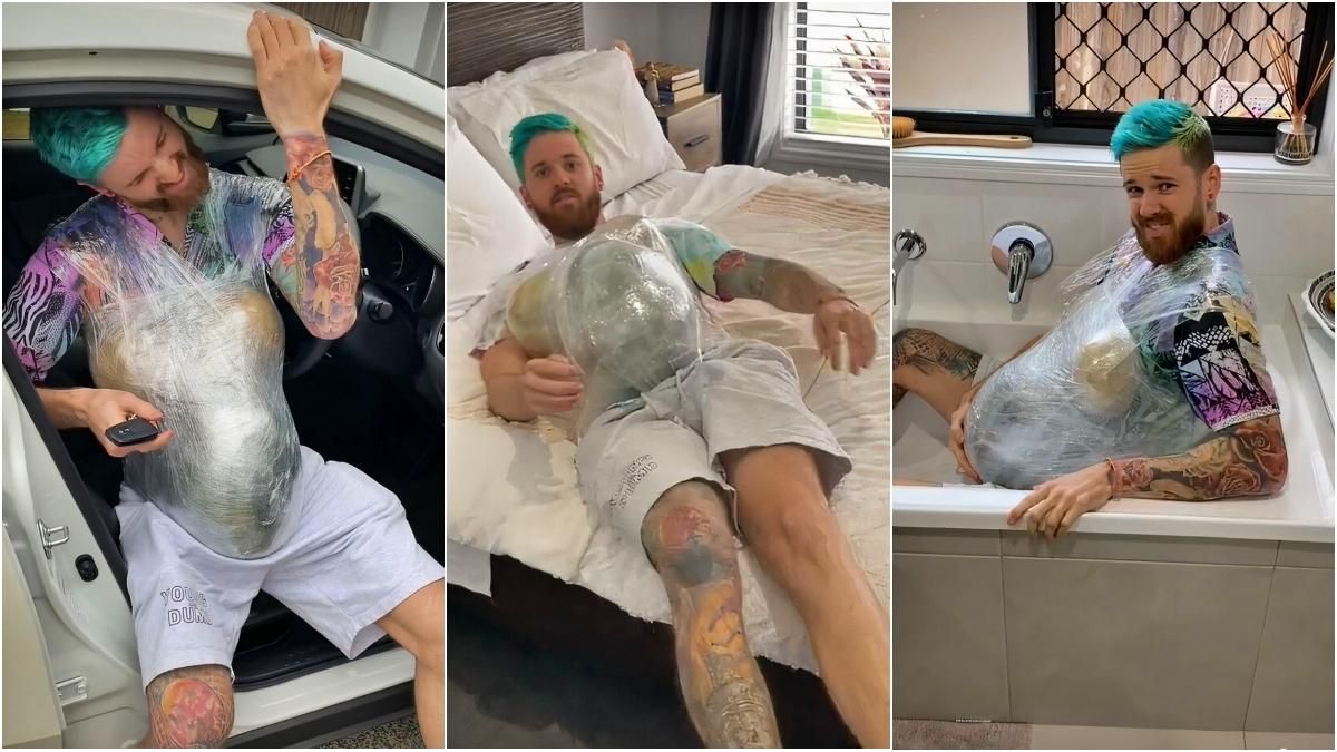 Мужчина примотал к себе арбуз и две дыни, чтобы понять беременную жену: курьезные видео - Развлечения Мужчина примотал к себе арбуз и две дыни, чтобы понять беременную жену: курьезные видео - Развлечения