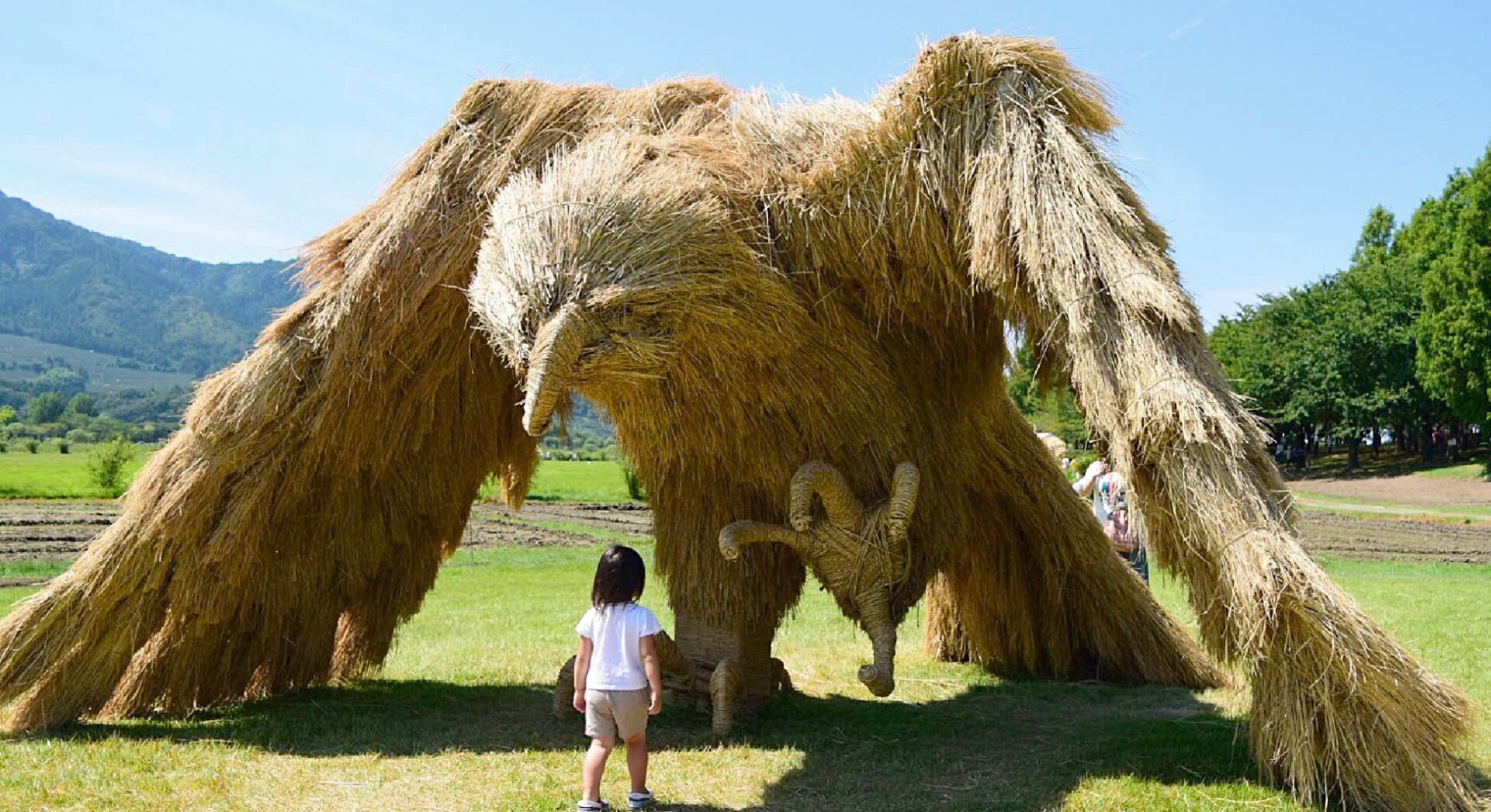 Фестиваль соломенных скульптур: гигантские орел и краб поселились в японском парке