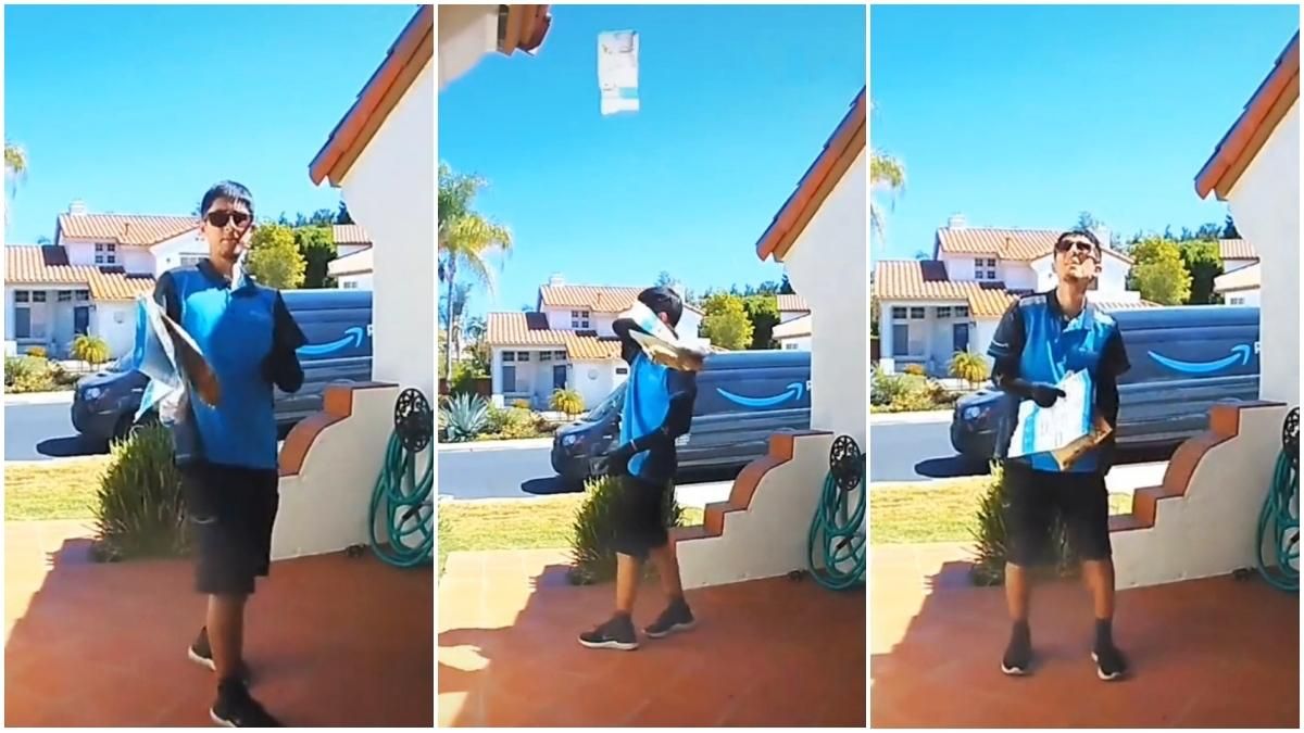 Кур'єр Amazon злякався жука, і випадково закинув посилку на дах будинку: курйозне відео - Розваги Кур'єр Amazon злякався жука, і випадково закинув посилку на дах будинку: курйозне відео - Розваги