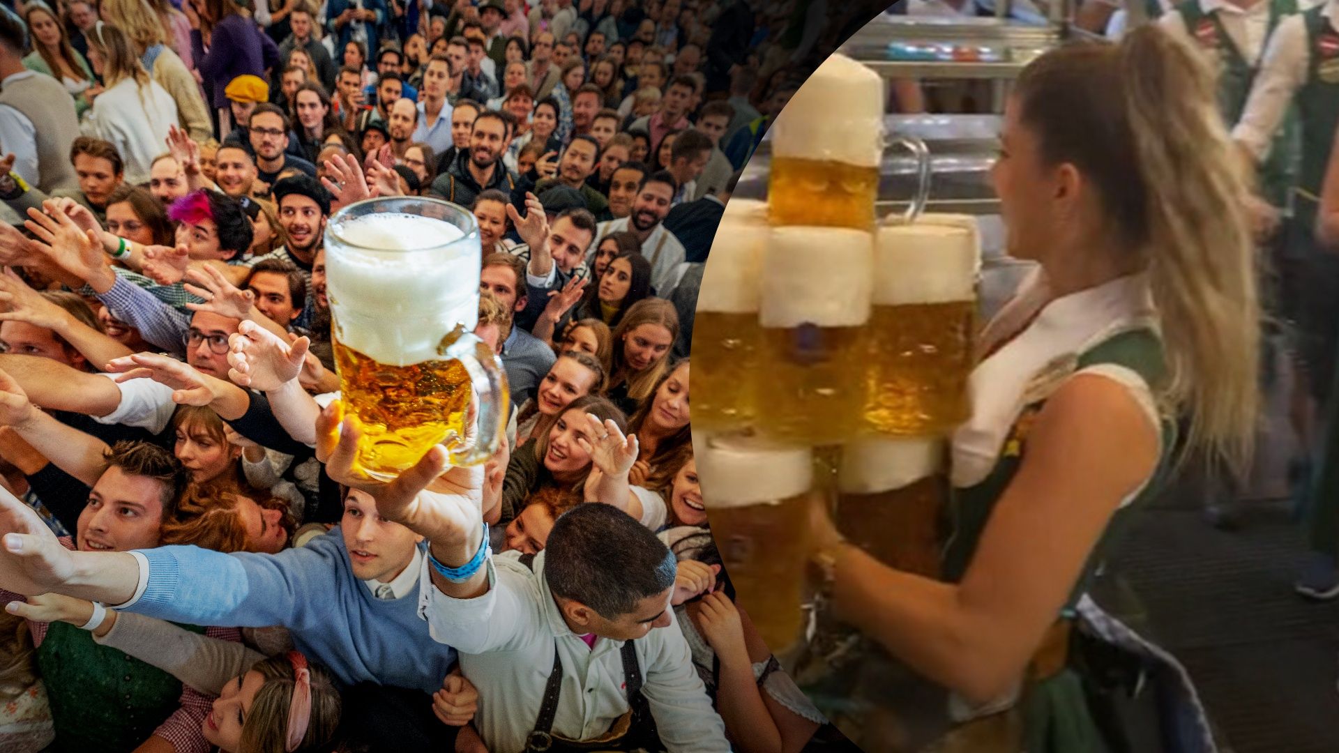 Офіціантка на Октоберфесті підняла 13 бокалів пива одночасно Офіціантка на Октоберфесті підняла 13 бокалів пива одночасно