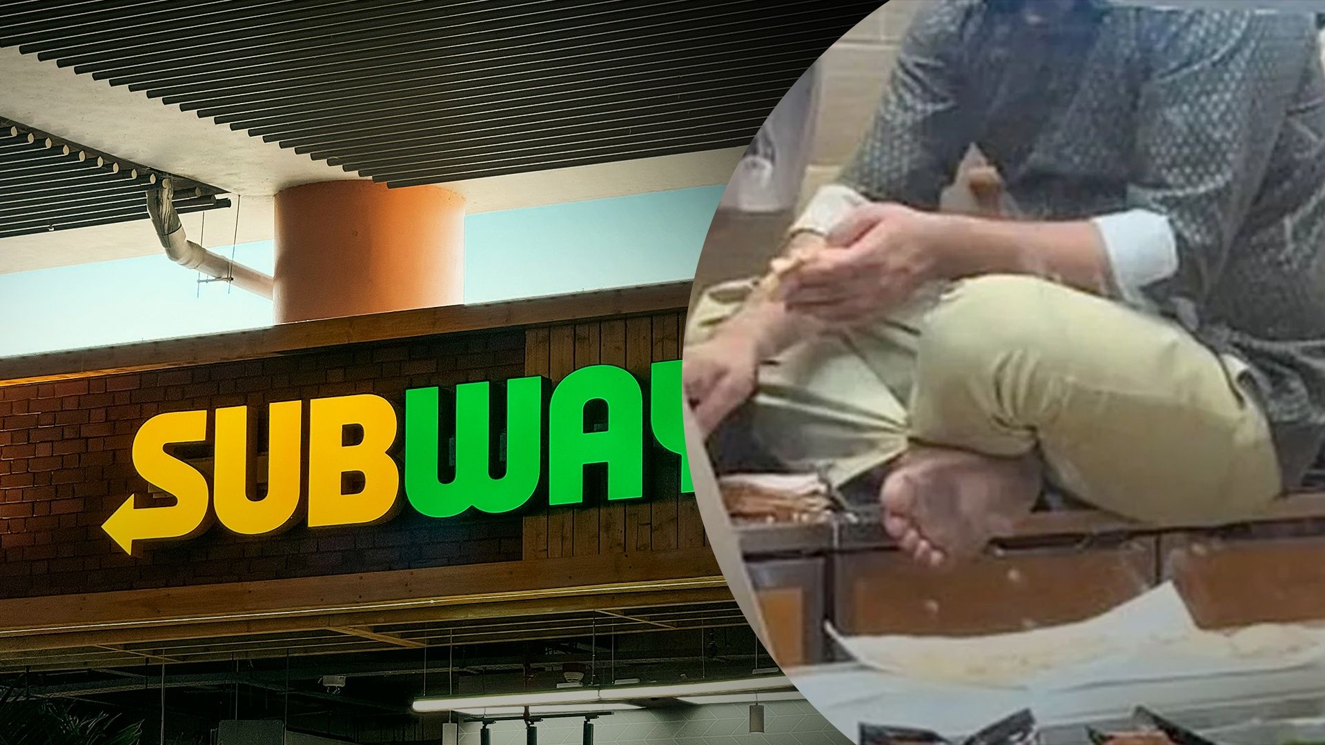 Працівник Subway їв бутерброд на прилавку, сидячи босоніж Працівник Subway їв бутерброд на прилавку, сидячи босоніж